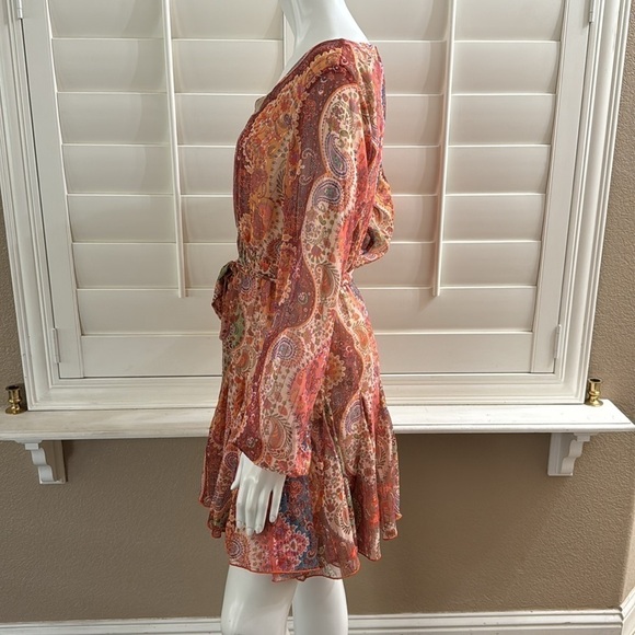 UMGEE METALLIC V NECK BELTED DRESS in Rust - Picture 5 of 12